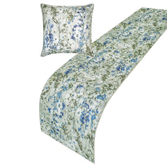 Garden Grace - Cotton Blue Decorative Bed Runner and Pillow Cover