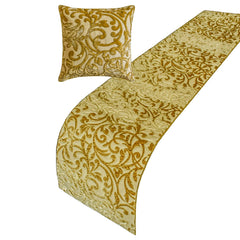 Serene Symphony - Velvet Beige Gold Decorative Bed Runner and Pillow Cover