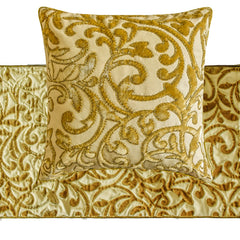 Serene Symphony - Velvet Beige Gold Decorative Bed Runner and Pillow Cover