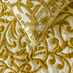 Serene Symphony - Velvet Beige Gold Decorative Bed Runner and Pillow Cover