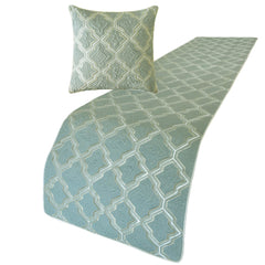 Estelle - Jacquard Light Blue Decorative Bed Runner and Pillow Cover