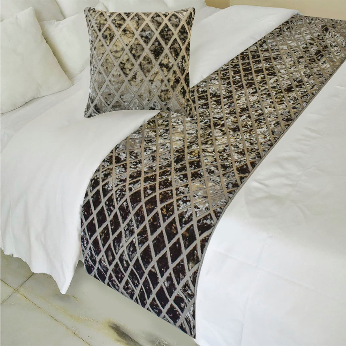 Grey Velvet Verve Decorative Bed Runner and Pillow Cover