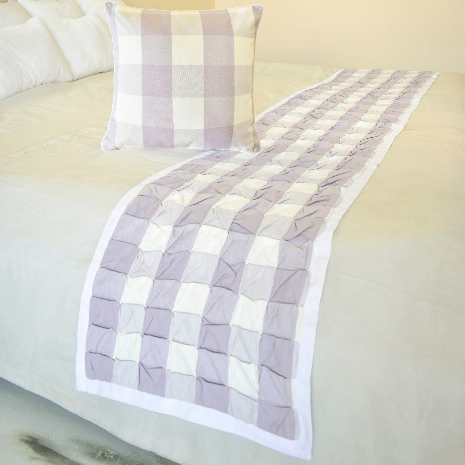 Lavender Plaid Knots Decorative Bed Runner and Pillow Cover