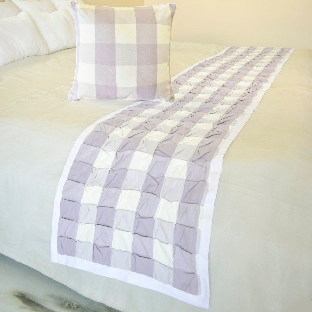 Lavender Plaid Knots Decorative Bed Runner and Pillow Cover