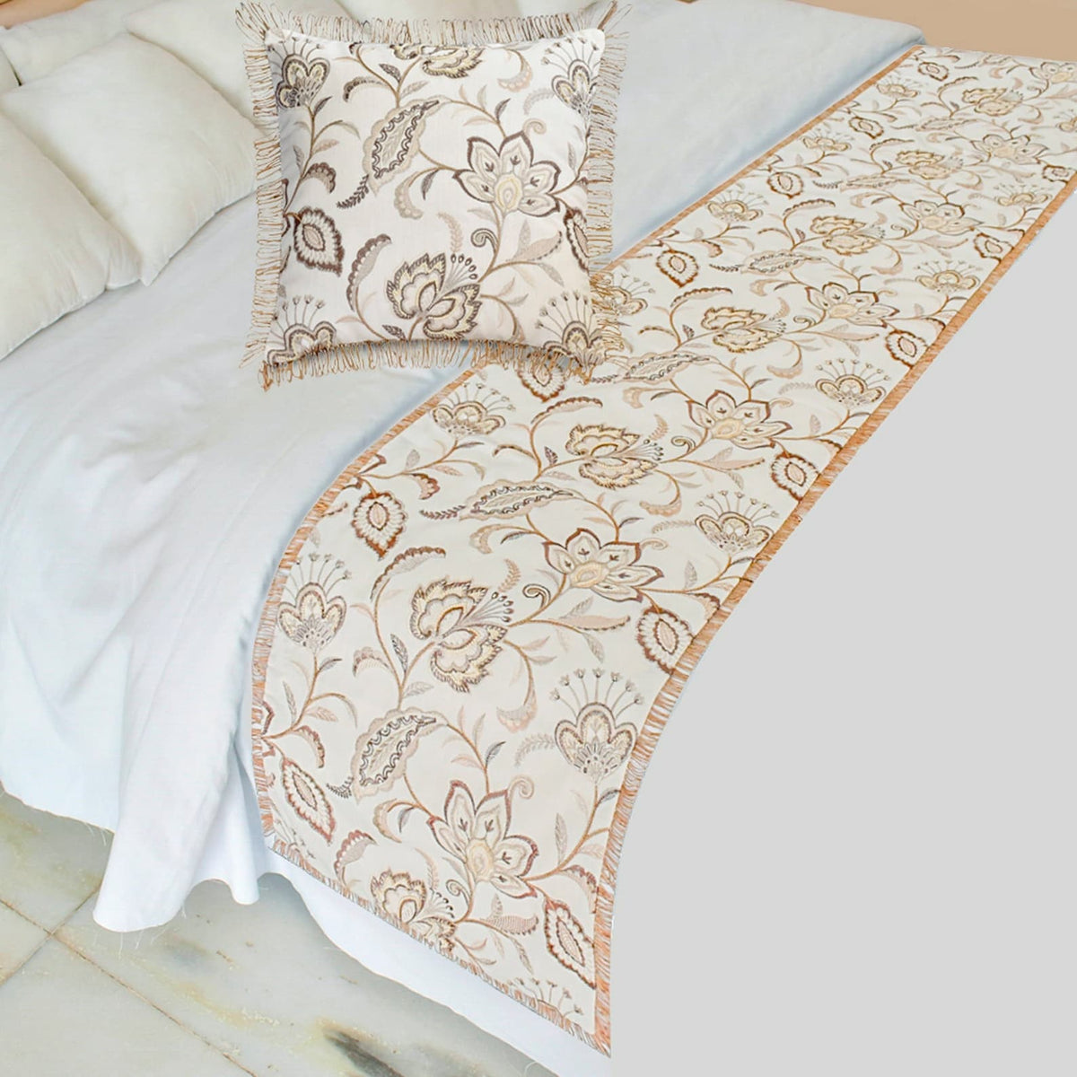Floral Luster Decorative Bed Runner and Pillow Cover