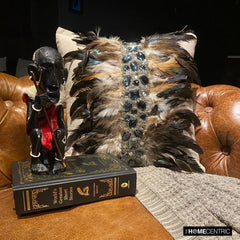 Crystallised Feathers - Beige Linen Throw Pillow Cover