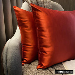 Rust Slub Satin - Rust Satin Throw Pillow Cover