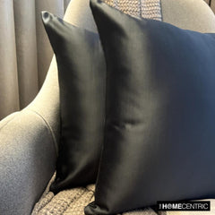 Black Slub Satin - Black Satin Throw Pillow Cover Pack of 2