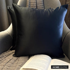 Black Slub Satin - Black Satin Throw Pillow Cover Pack of 2