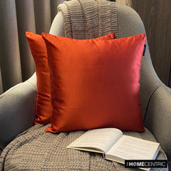 Rust Slub Satin - Rust Satin Throw Pillow Cover