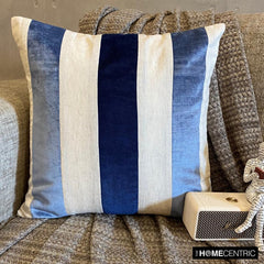 Velvet Band Blue - Blue Velvet & Linen Decorative Euro Sham
