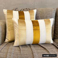 Velvet Band Gold - Gold Velvet & Linen Throw Pillow Cover