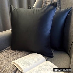 Black Slub Satin - Black Satin Throw Pillow Cover Pack of 2