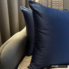 Navy Blue Slub Satin - Navy Blue Satin Throw Pillow Cover