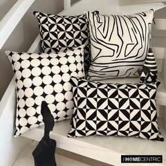 Black And White Cotton Throw Pillow Cover - Abstract Harmony