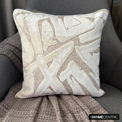 Velvet Strokes - Ivory Velvet Throw Pillow Cover