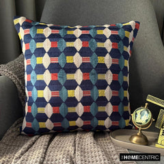 Blue Shapes - Blue Velvet Throw Pillow Cover