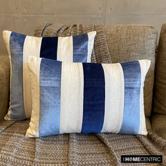 Velvet Band Blue - Blue Velvet & Linen Decorative Euro Sham