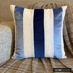Velvet Band Blue - Blue Velvet & Linen Decorative Euro Sham