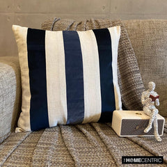 Velvet Band Navy - Navy Velvet & Linen Throw Pillow Cover
