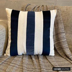 Velvet Band Navy - Navy Velvet & Linen Throw Pillow Cover