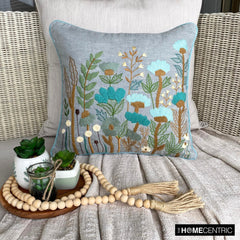 Botanical Bliss - Gray Cotton Linen Throw Pillow Cover