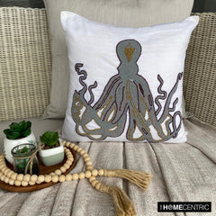 Grey Squid - Gray Cotton Linen Decorative Euro Sham
