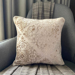 Damask Spell Ivory - Ivory Velvet Throw Pillow Cover