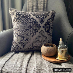 Damask Spell Gray - Gray Velvet Throw Pillow Cover
