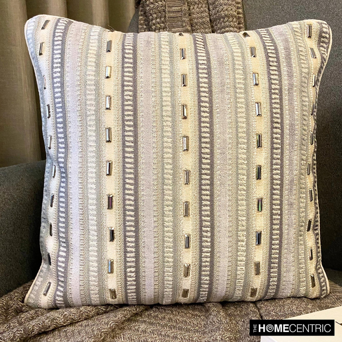 Stripe Dream - Grey Velvet Throw Pillow Cover