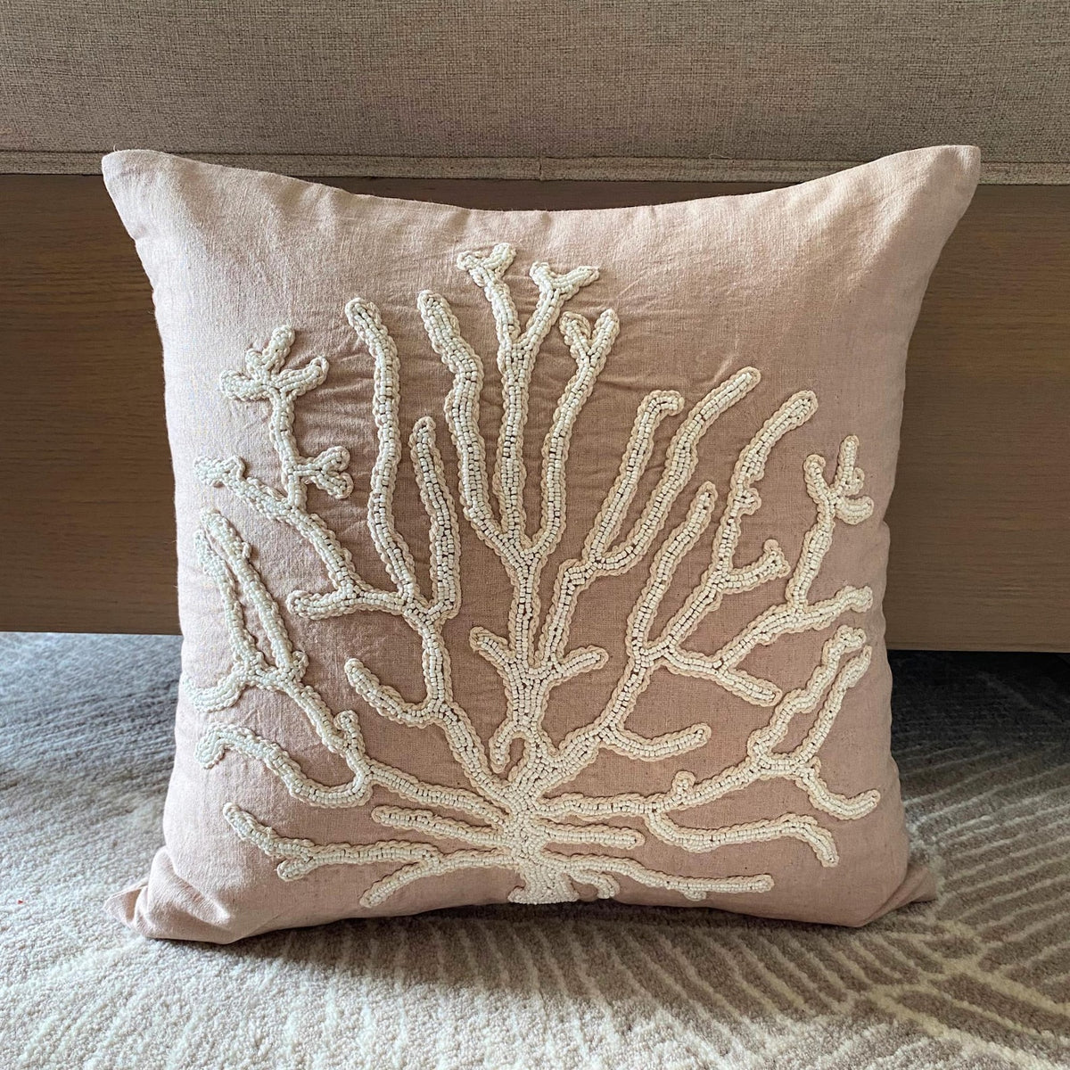 Sea Shrub - Mocha Cotton Linen Throw Pillow Cover