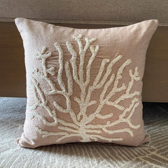 Sea Shrub - Mocha Cotton Linen Throw Pillow Cover