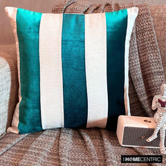 Velvet Band Teal - Teal Blue Velvet Decorative Euro Sham