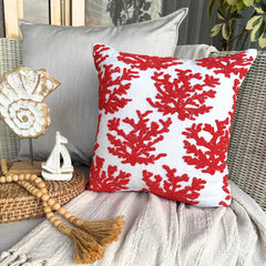 Red Corals - Red Cotton Linen Decorative Euro Sham