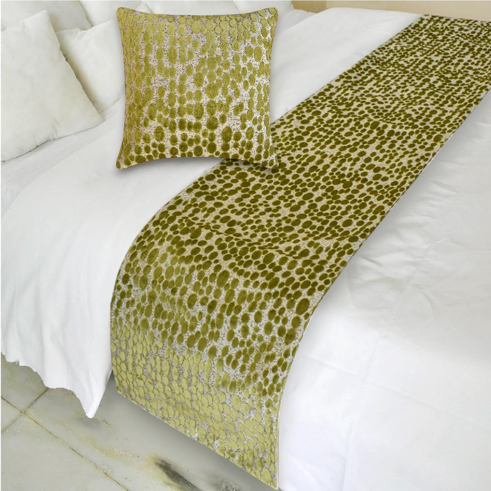 Chartreuse Pulse Decorative Bed Runner and Pillow Cover
