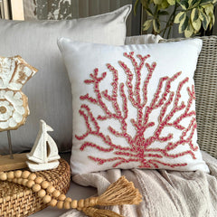 Coral Secrets - Red Cotton Linen Decorative Euro Sham