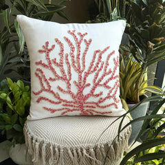 Coral Secrets - Red Cotton Linen Decorative Euro Sham