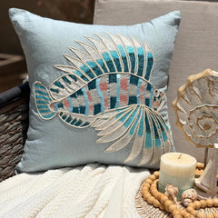 Dream Fish - Dull Blue Linen Decorative Euro Sham