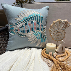Dull Blue Linen Throw Pillow Cover - Dream Fish