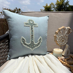 Dull Blue Linen Throw Pillow Cover - Lost Anchor