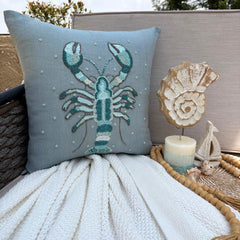 Lobster Cool - Dull Blue Linen Throw Pillow Cover