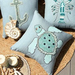 Dull Blue Linen Throw Pillow Cover - Turtle Dove