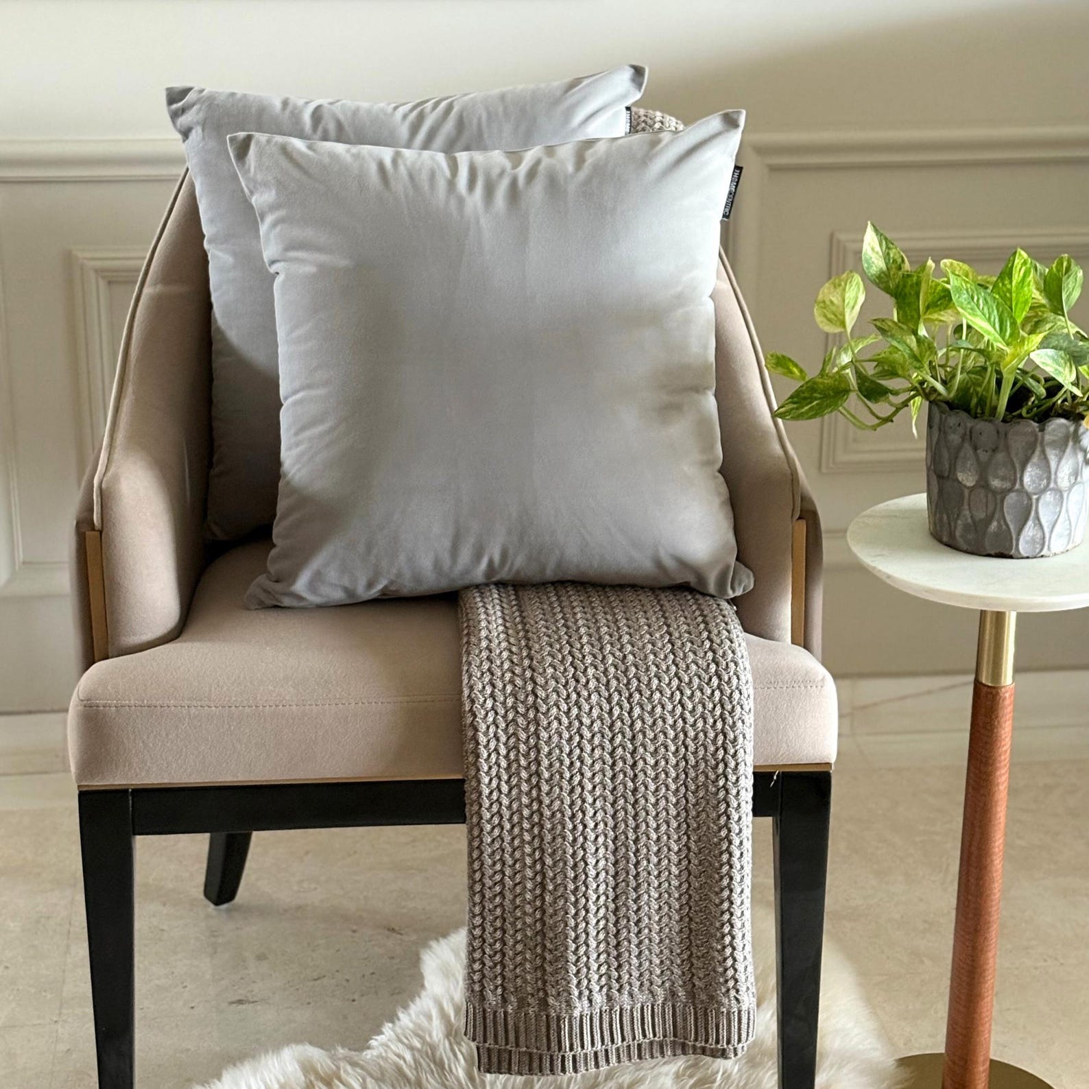 Light Gray Velvet Throw Pillow Cover