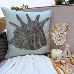 Lone Shell - Light Blue Cotton Linen Throw Pillow Cover