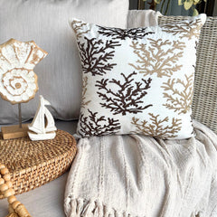 Tropical Corals - Brown Cotton Linen Throw Pillow Cover