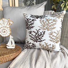 Tropical Corals - Brown Cotton Linen Throw Pillow Cover