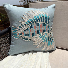 Dream Fish - Dull Blue Linen Decorative Euro Sham