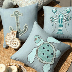Dull Blue Linen Throw Pillow Cover - Lobster Cool