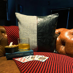 Nash - Black Faux Leather & Jute Throw Pillow Cover