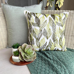 Going Tropical - Green Linen Throw Pillow Cover